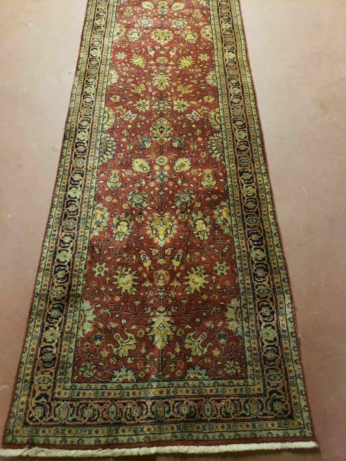 2' 7" X 12' Vintage Handmade Indian Floral Wool Rug Runner Red Oriental Carpet Nice - Jewel Rugs