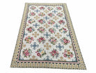 Hand-Knotted Needlepoint Carpet 6x9, Ivory/Cream Background, Colorful Flowers, Yellow Border, Aubusson Rug 6 x 9, New, Handmade - Jewel Rugs