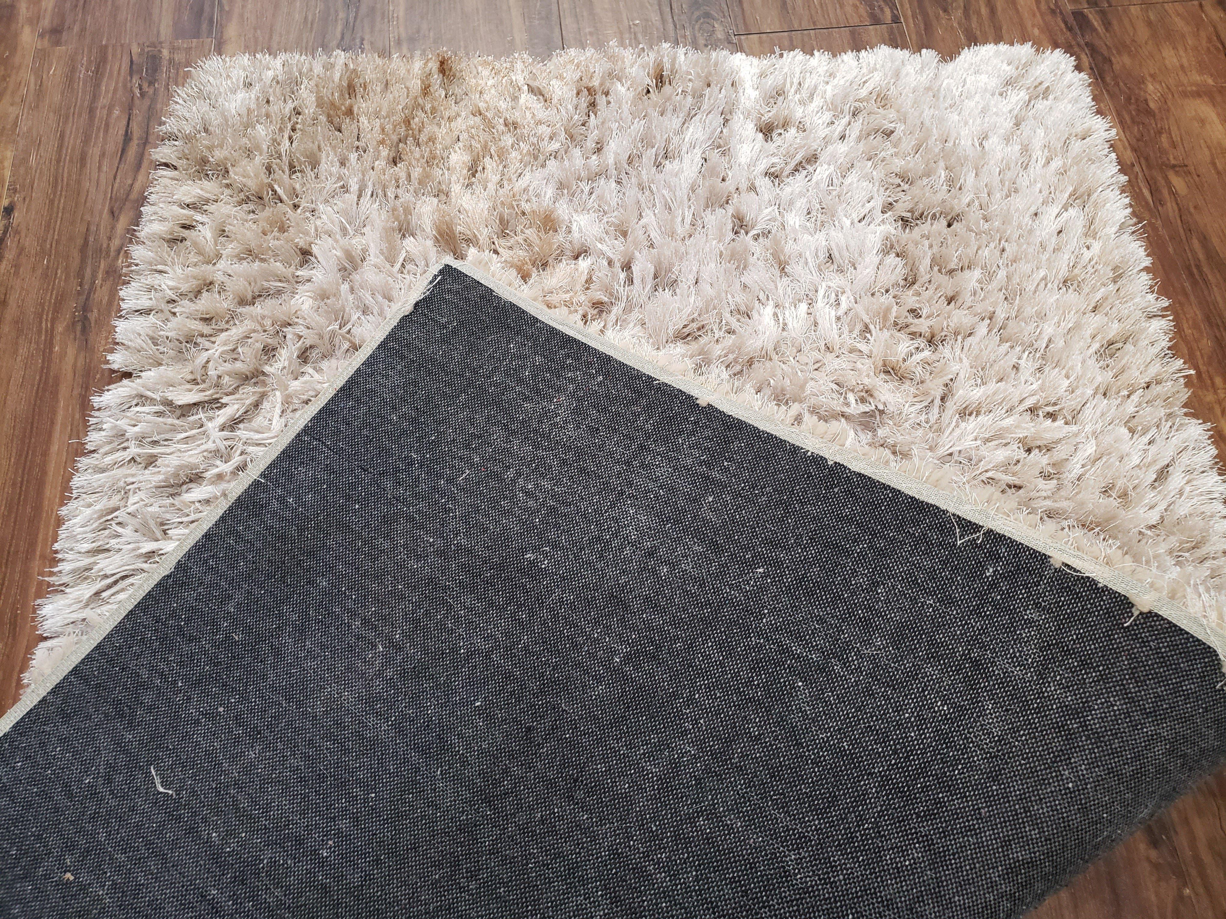 Ivory Shag Rug 3x5, Small Flokati Carpet 3 x 5, Shaggy Shimmer Solid Soft Plush Pile Bedroom Bathroom Rug, Modern Contemporary Area Rug - Jewel Rugs