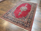 Semi Antique Persian Kashan Rug 4.5 x 7, Red and Navy Blue Persian Carpet, Medallion with Open Field, High Quality, Wool Hand Knotted Vintage Nice - Jewel Rugs