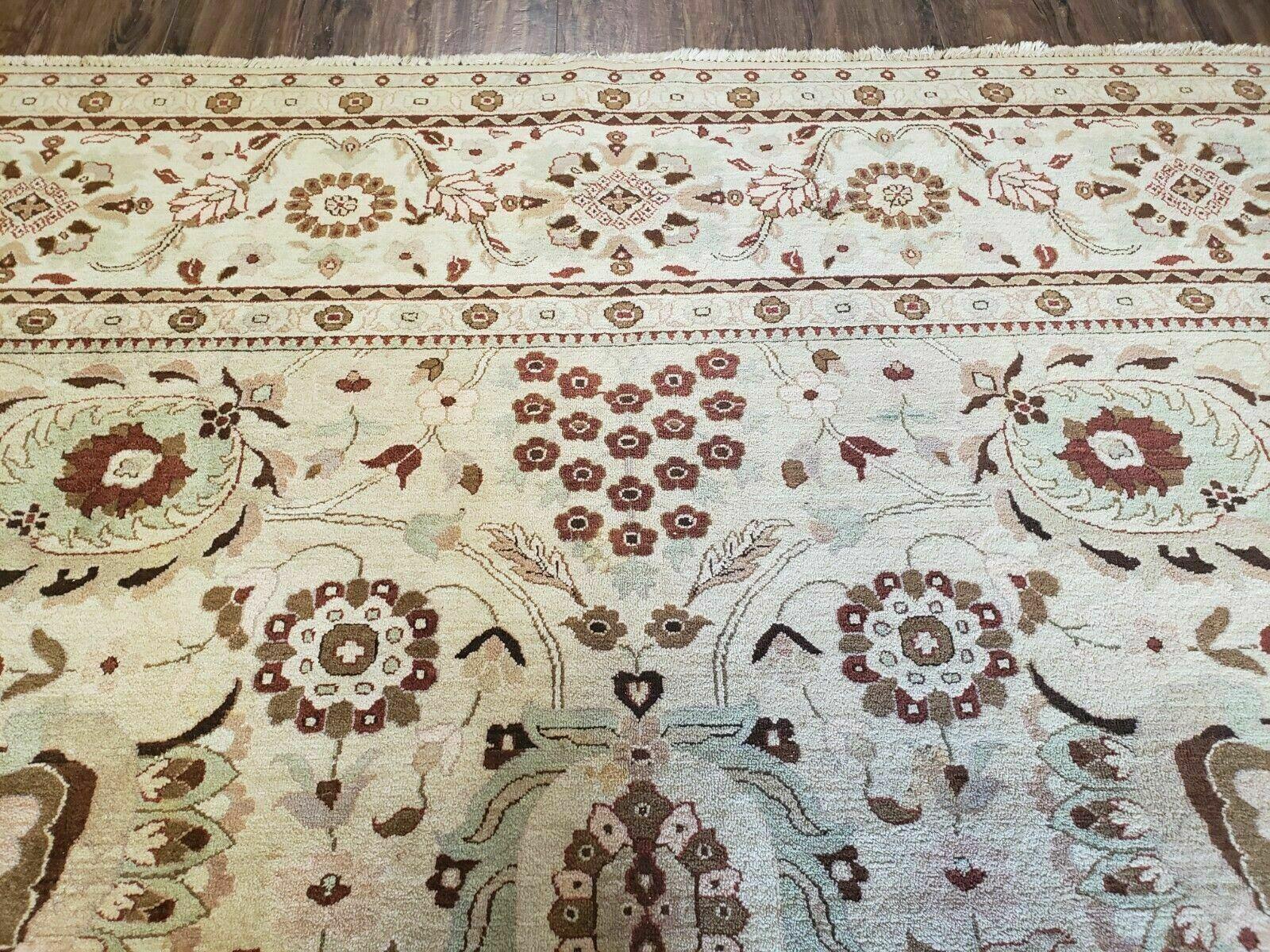 8' 8" X 11' Handmade Indian Floral Oriental Wool Rug Carpet Tea Washed Beige - Jewel Rugs