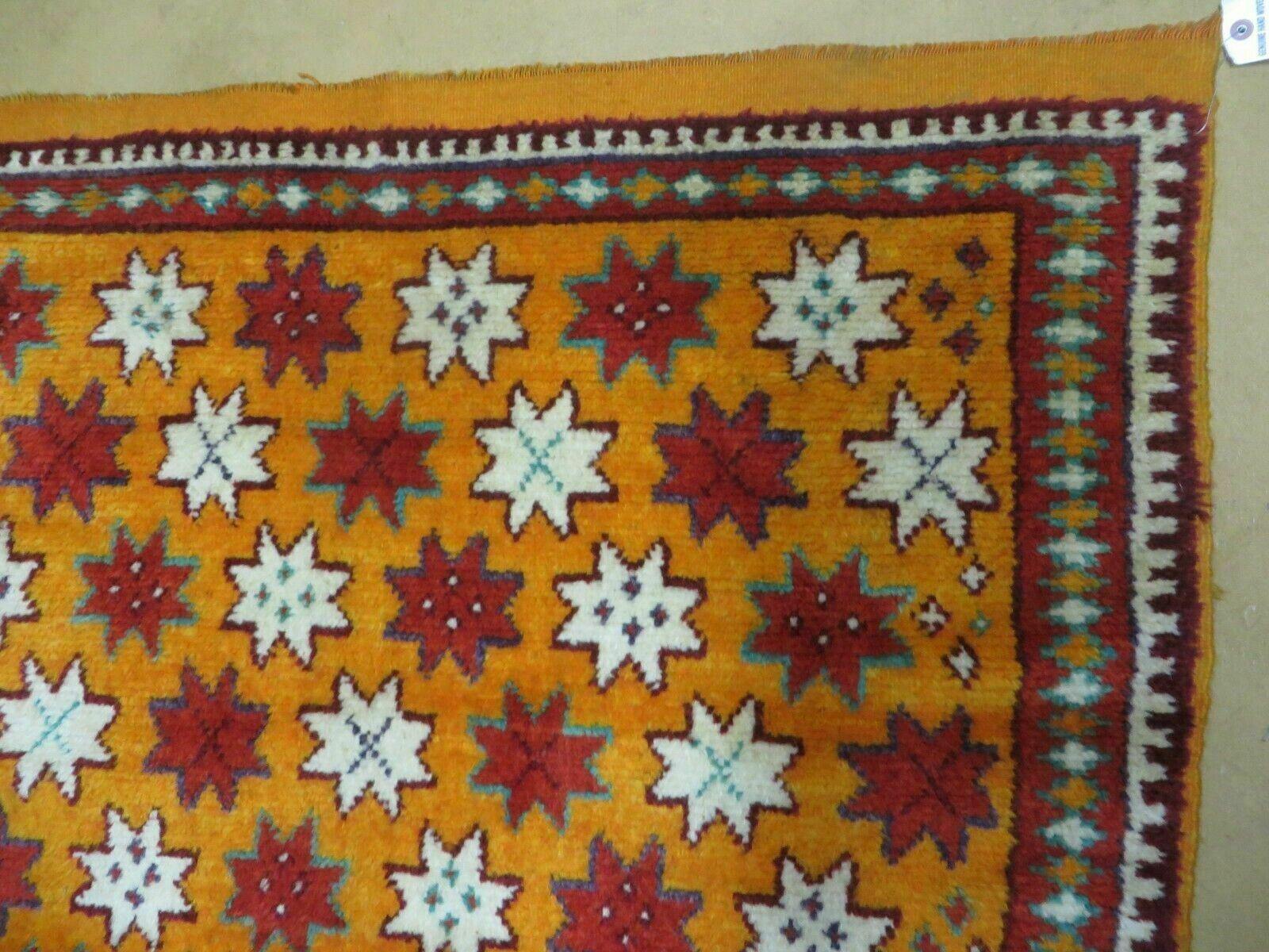 4' X 5' Vintage Handmade Moroccan Tribal Wool Accent Scatter Geometric Rug Star Design - Jewel Rugs