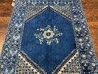 Vintage Moroccan Rug 5.6 x 7.6, Blue and Ivory Area Rug, Hand-Knotted Oriental Carpet, Geometric Medallion Open Field, Soft Wool Rug, Nice - Jewel Rugs