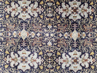 Semi-Antique Persian Kashan Rug, Midnight Blue & Ivory, Hand-Knotted, Wool, 4' 8" x 7' 4", Pair A - Jewel Rugs