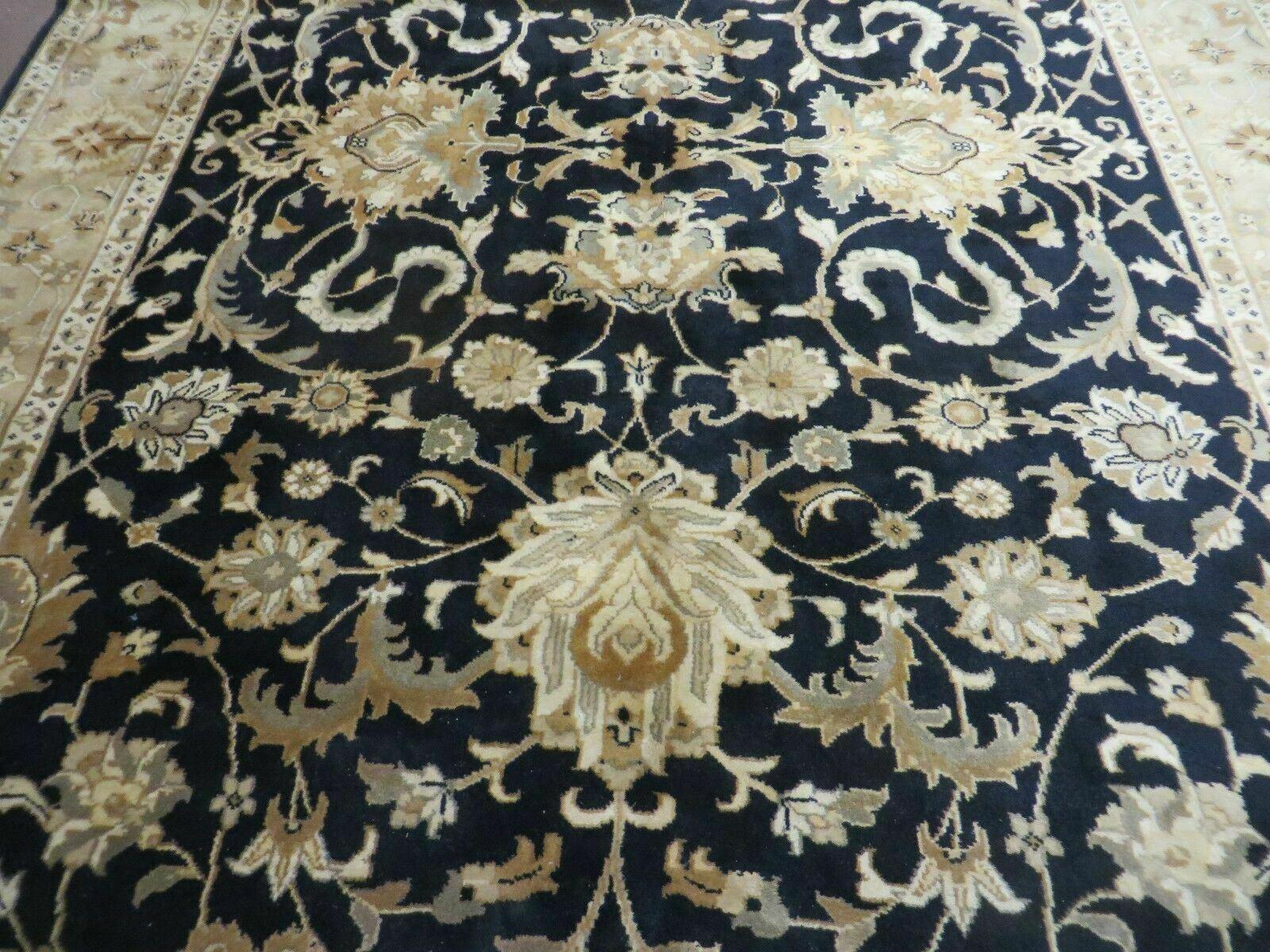 6' X 9' Handmade India Jaipur Floral Oriental Wool Rug Veg Dyes Black # M703 - Jewel Rugs