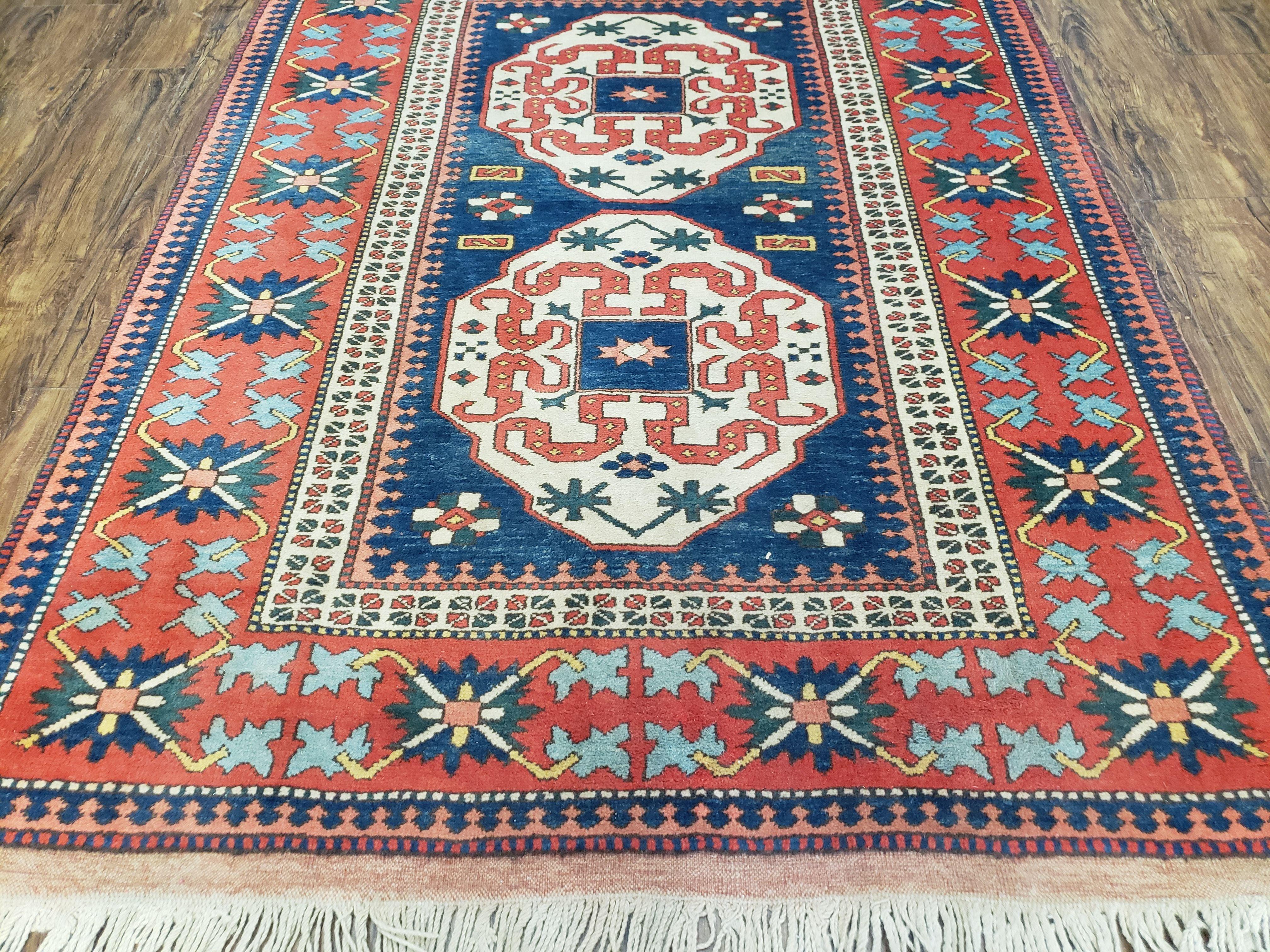 5' x 6' Vintage Top Quality Handmade Wool Rug Kazak Turkish Carpet Geometric - Jewel Rugs