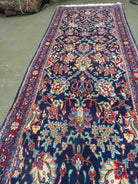 2' 5" X 15' 5" Vintage Dark Blue Indian Floral Handmade Wool Long Runner Rug Wow - Jewel Rugs