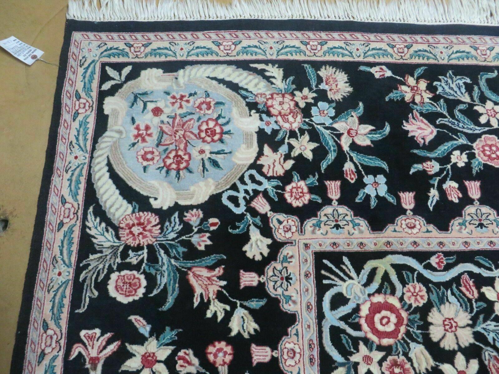 8' X10' Handmade Chinese Floral Oriental Wool Rug Carpet Flower Bouquet Black - Jewel Rugs