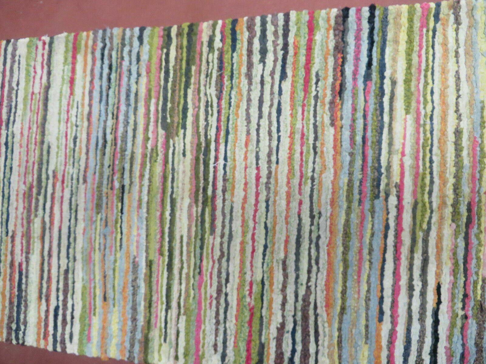 2' X 6' Vintage Hand Loomed Cotton Stripe Runner Rug Natural Dyes Braided Rag Nice - Jewel Rugs