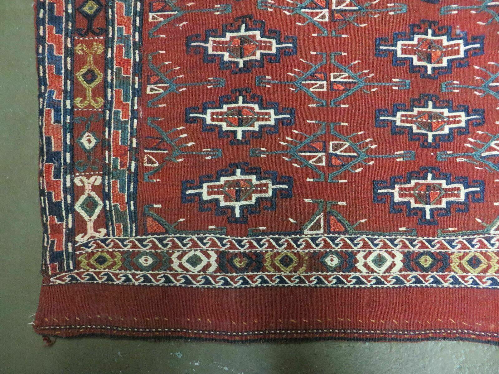 45" X 32" Antique Handmade Bokhara Turkoman Yomud Chuval Wool Rug Soumak NICE - Jewel Rugs