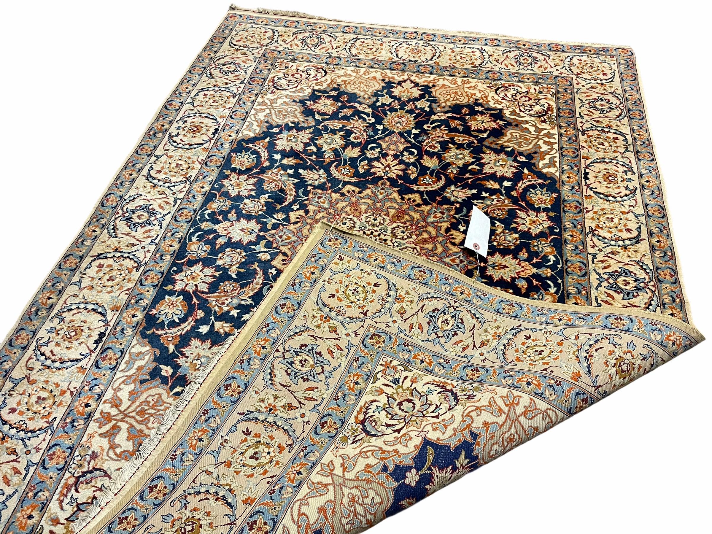 4x5 Ultra Fine Rug Handmade Rug Medallion Rug Floral Rug Beige Dark Blue Rug - Jewel Rugs