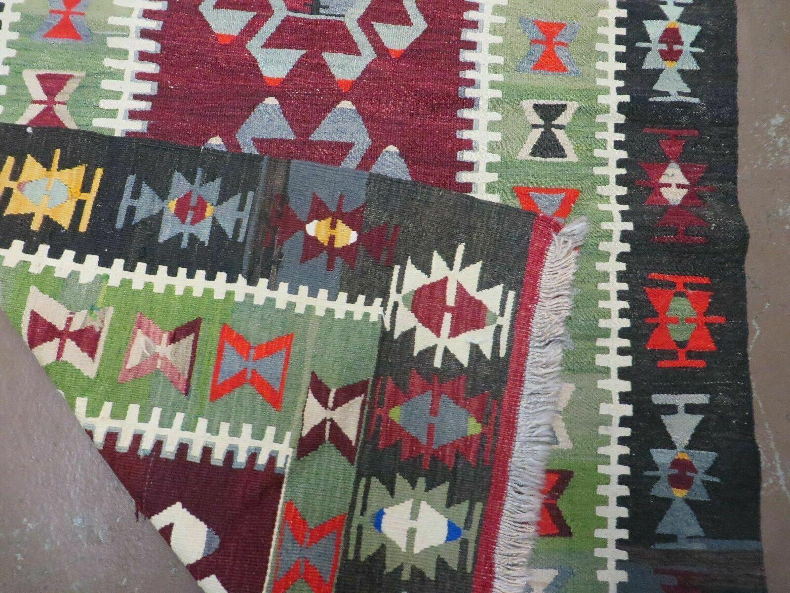 3' 8" X 5' Vintage Turkish Kilim Handmade Flat Weave Wool Rug Veg Dyes - Jewel Rugs