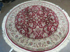 6' Handmade Fine Chinese Floral Oriental Wool & Silk Rug Carpet Round Wine Red - Jewel Rugs