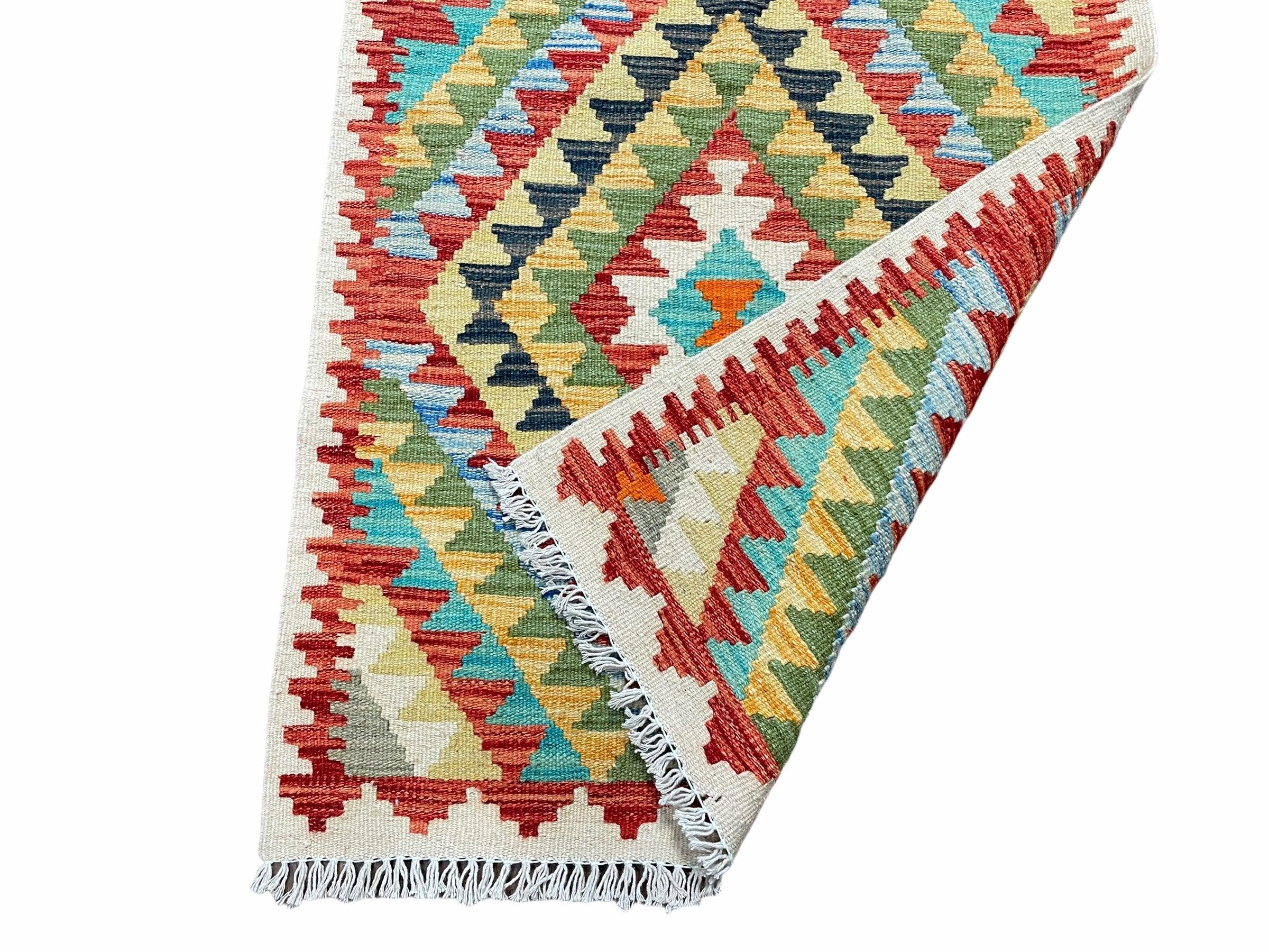 Small Kilim Rug 2x4 Colorful Turkish Kilim Accent Rug New Flatweave Wool Kilim Chobi Kilim Diamond Zigzag Playroom Rug - Jewel Rugs