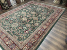 Indo Mahal Rug 9x12, Green and Red Hand Knotted Wool Oriental Carpet, Allover Floral Vintage Carpet, 9 x 12 Traditional Area Rug Handmade - Jewel Rugs