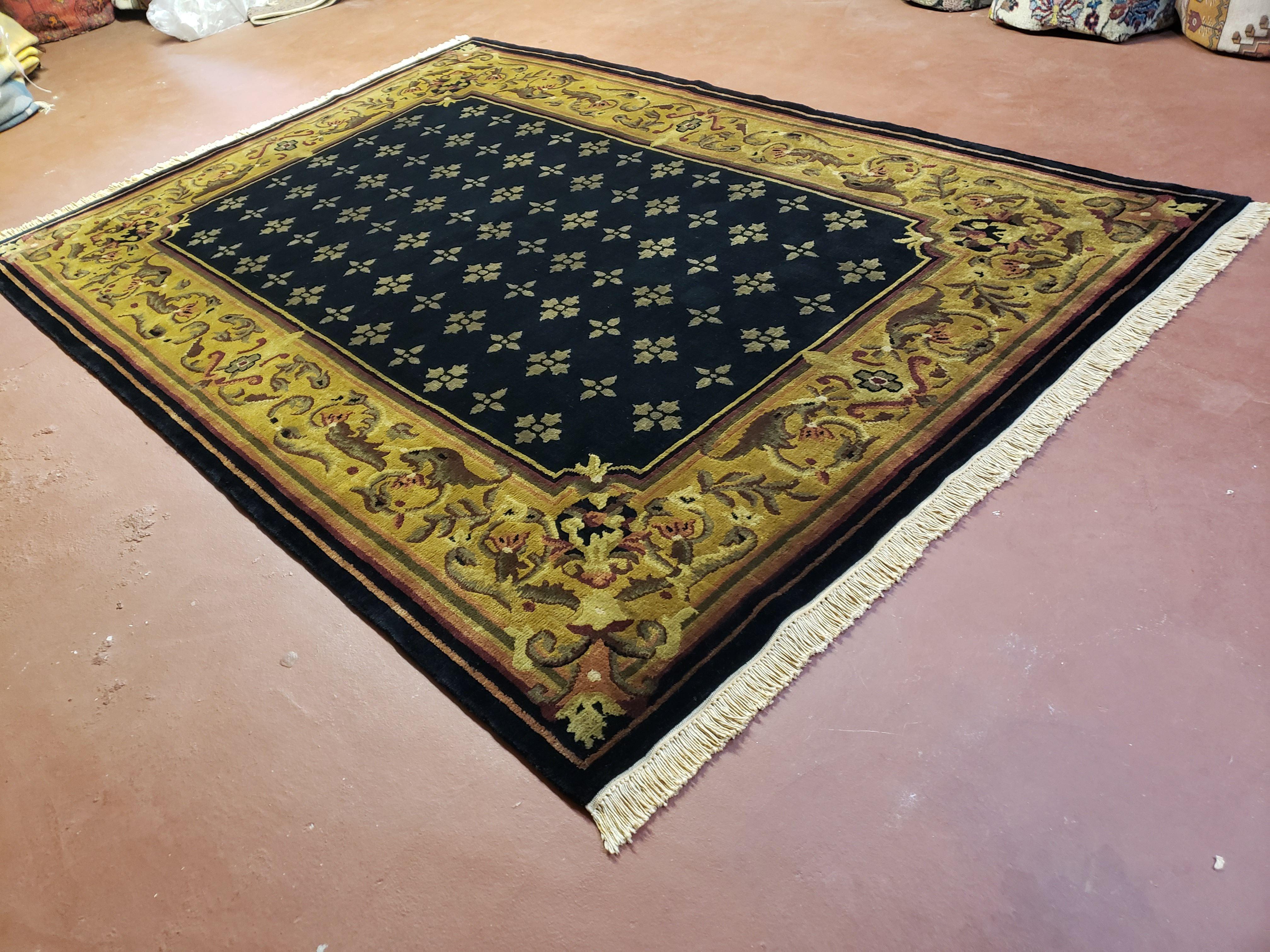 6x9 Aubusson Design Nepali Tibetan Rug Black & Tan Hand-Knotted Wool Carpet Soft Plush Pile New Rug Nice - Jewel Rugs