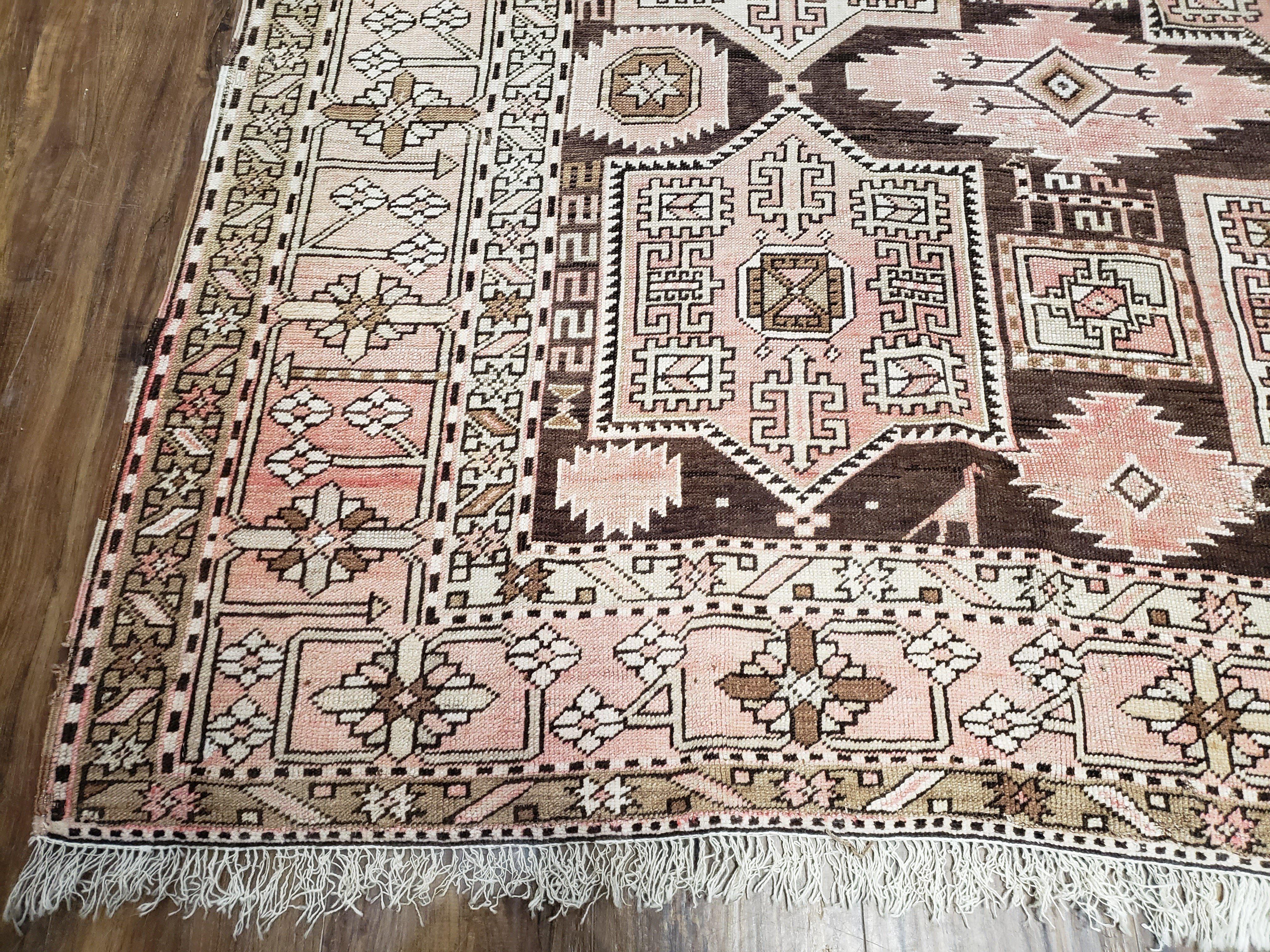 Antique Caucasian Rug 5' 5" x 10' 9", Shirvan Carpet, Wide Oriental Corridor Runner, Quality Handmade Hand-Knotted Wool Rug, Pale Pink Black - Jewel Rugs