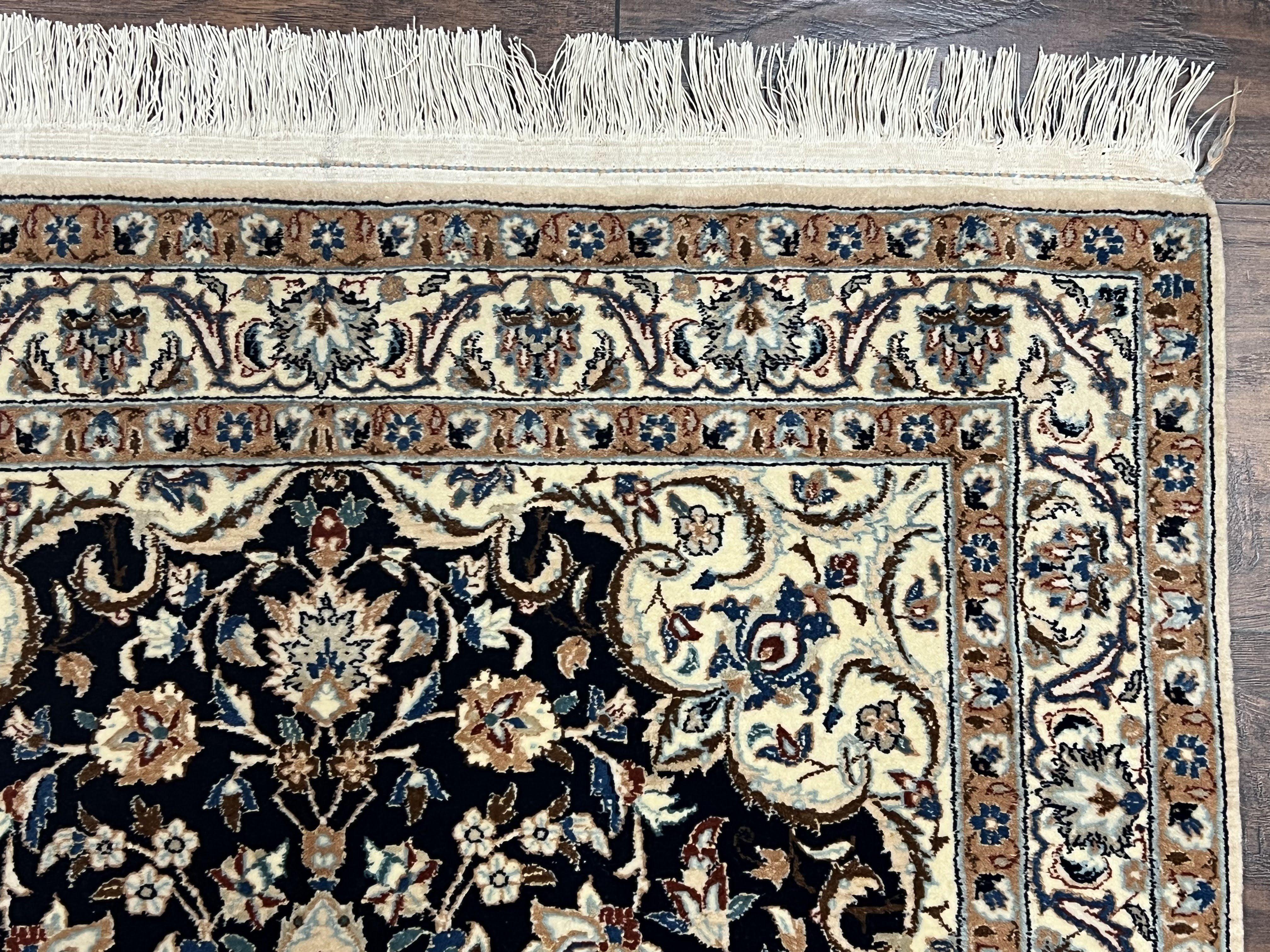 Fine Vintage Persian Nain Rug 2.8 x 4.2, Floral Medallion, Navy Blue and Cream, Highly Detailed, Small Oriental Rug 2.5 x 4, Hand Knotted Wool & Silk Accents - Jewel Rugs