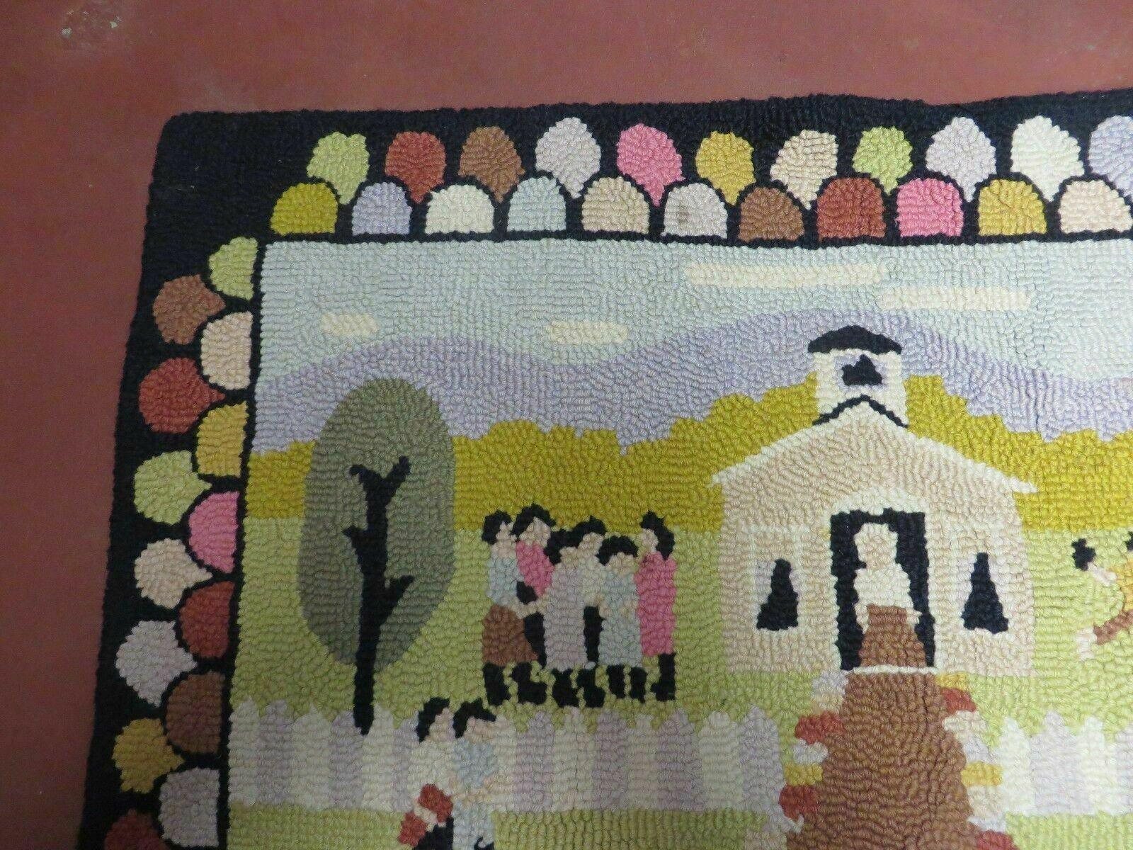 2' X 3' Vintage Hand-Tufted Children Playing Hooked Rug Wool Nice - Jewel Rugs