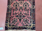 Antique Persian Sarouk Rug 2.4 x 4.9, Red and Dark Blue, Floral, Hand-Knotted, Small Carpet, Traditional, Authentic Oriental Rug 1920s Nice - Jewel Rugs