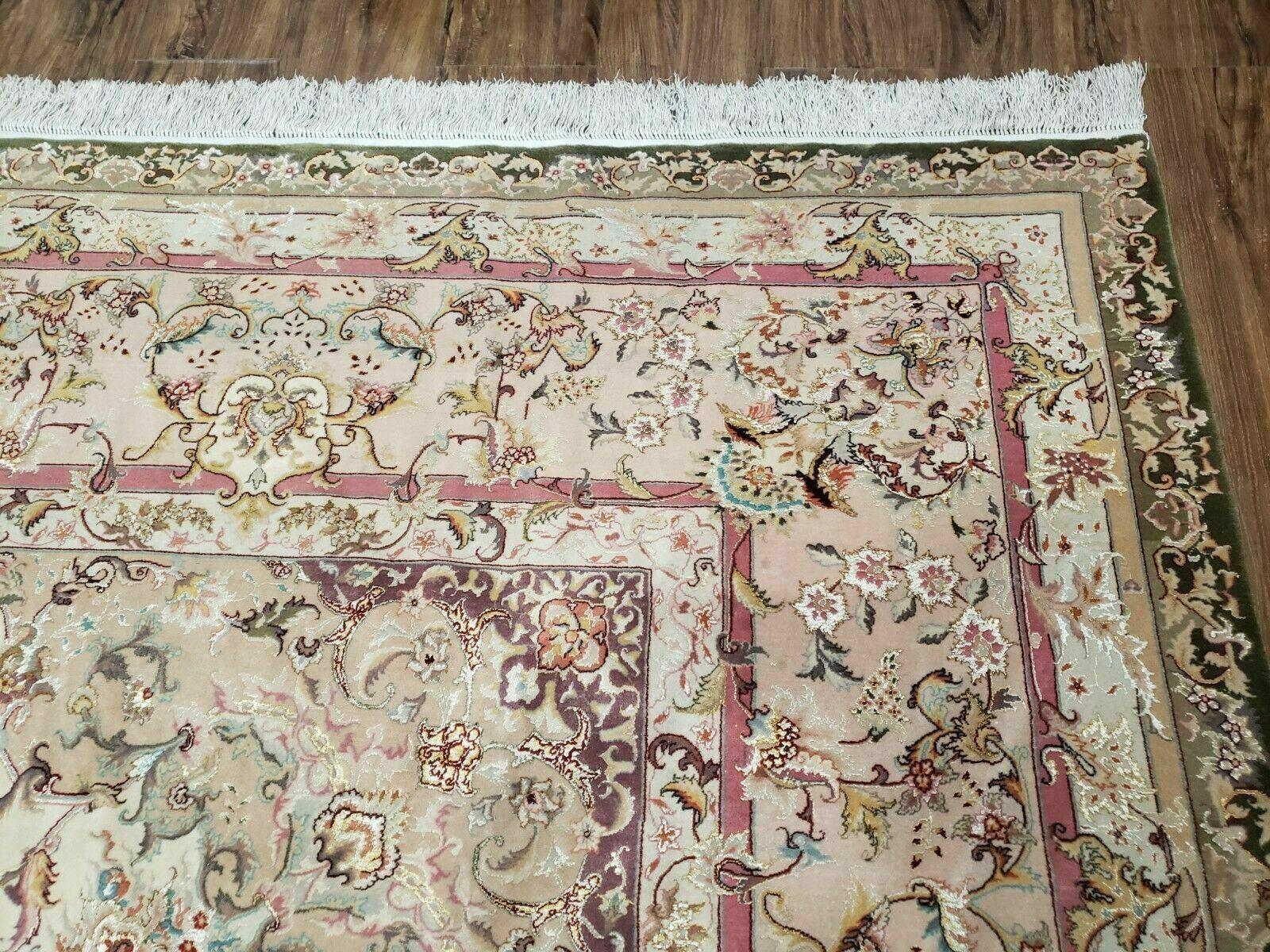 8' 8" X 11' 8" Vintage Handmade Fine Wool Rug Silk Foundation Carpet Birds Nice - Jewel Rugs