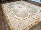 9' X 12' Handmade Aubusson Weave Needllepoint Flat Pile Wool Rug Beige Olive - Jewel Rugs