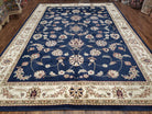 Vintage Oriental Area Rug, Wool & Silk Feel, Italian Rug, Persian Design, Dense Soft Pile, Dark Blue Beige/Cream, 7'9" x 10'10", Part of Set - Jewel Rugs