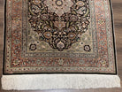 Wonderful Silk Turkish Hereke Rug 3x4, Fine Silk Oriental Carpet, Authentic Hereke Rug, Signature from Master Weaver, Floral Medallion Black - Jewel Rugs