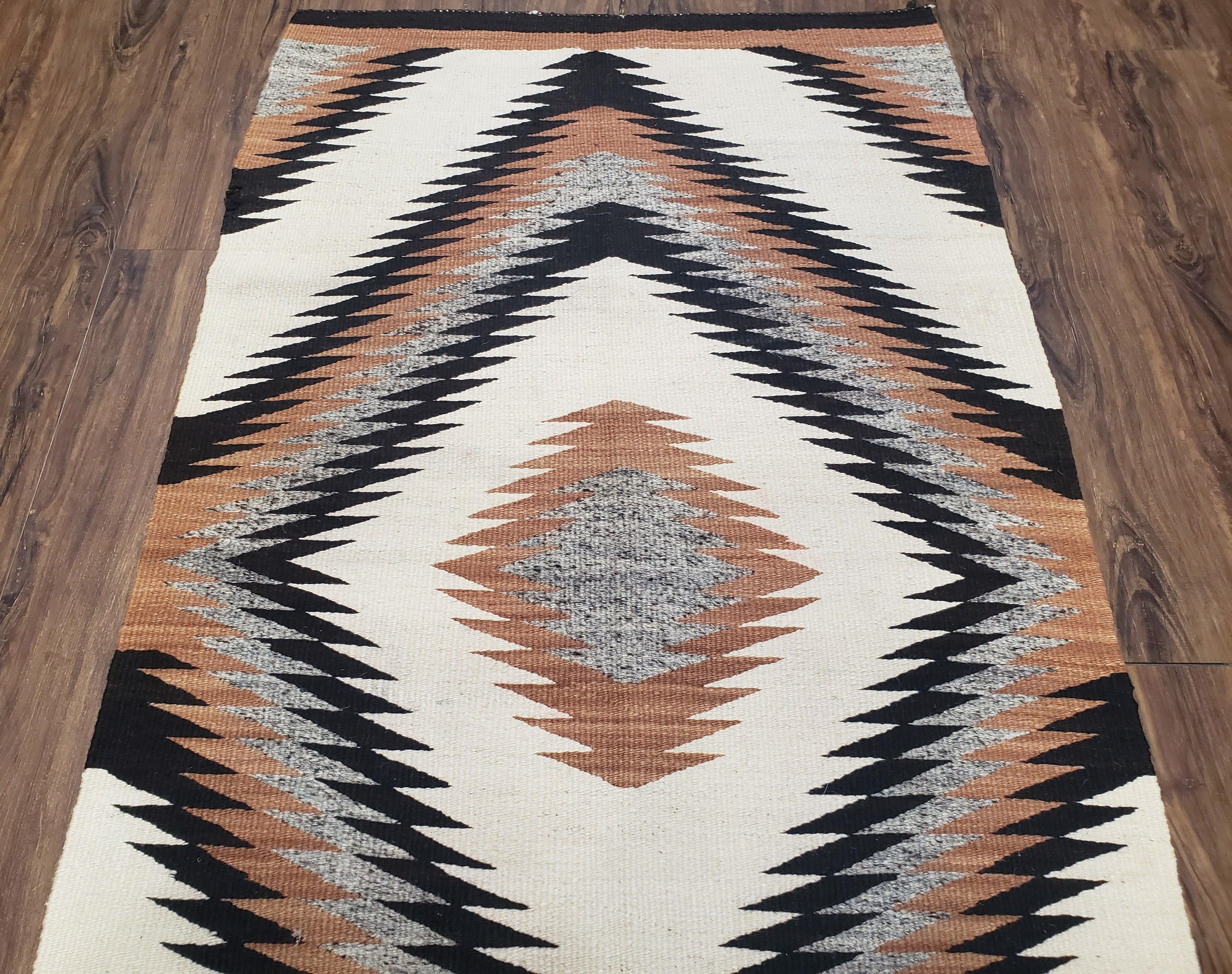 Antique Navajo Rug 3x5, Wool Handwoven Flatweave Navajo Territory Blanket, Collectible Navajo Blanket, Tribal Carpet, Diamond Pattern Ivory - Jewel Rugs