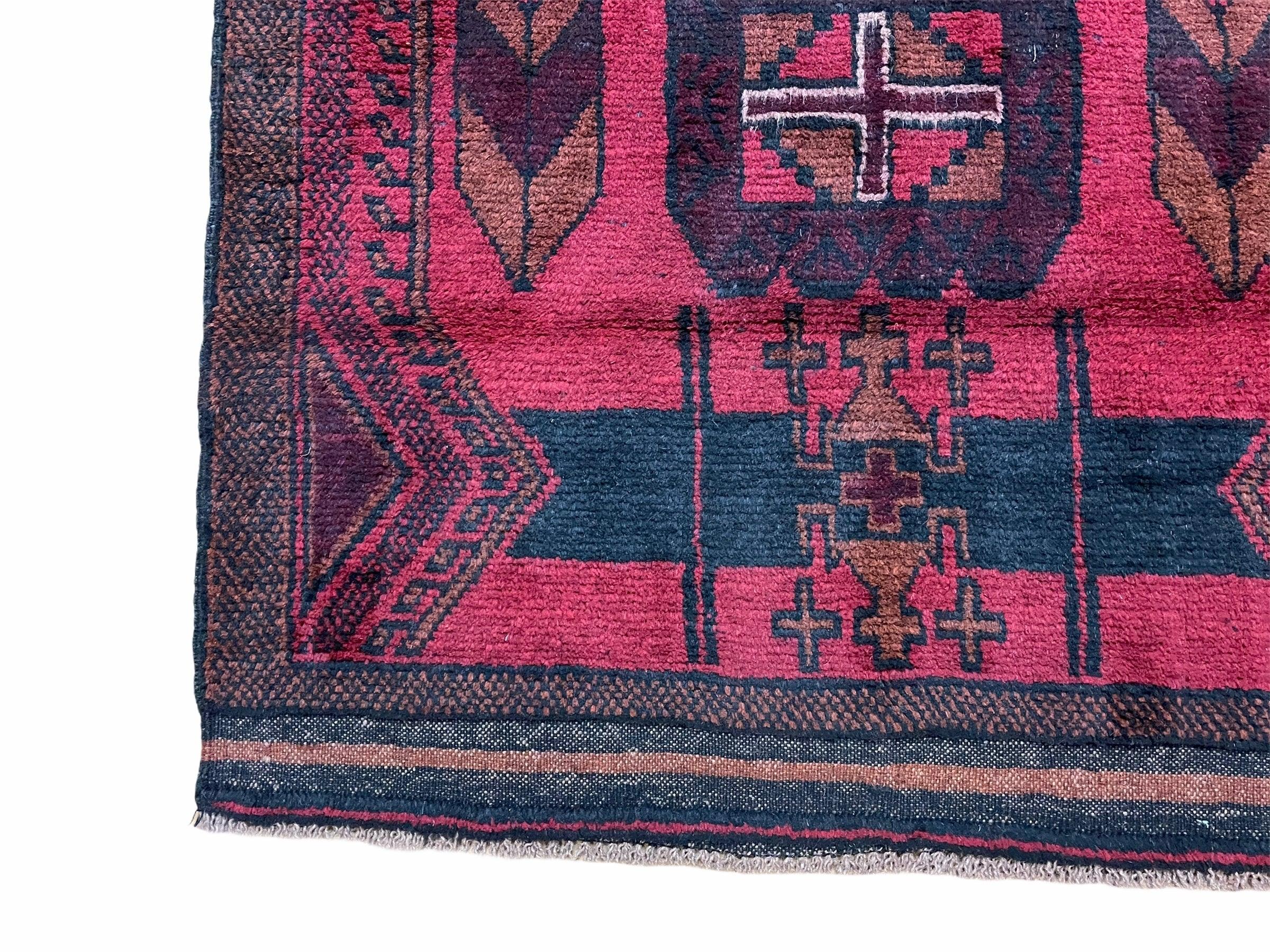 2' 10" X 4'6" Vintage Handmade Tribal Wool Rug Balouchi Rug Afghan Rug Red Black - Jewel Rugs