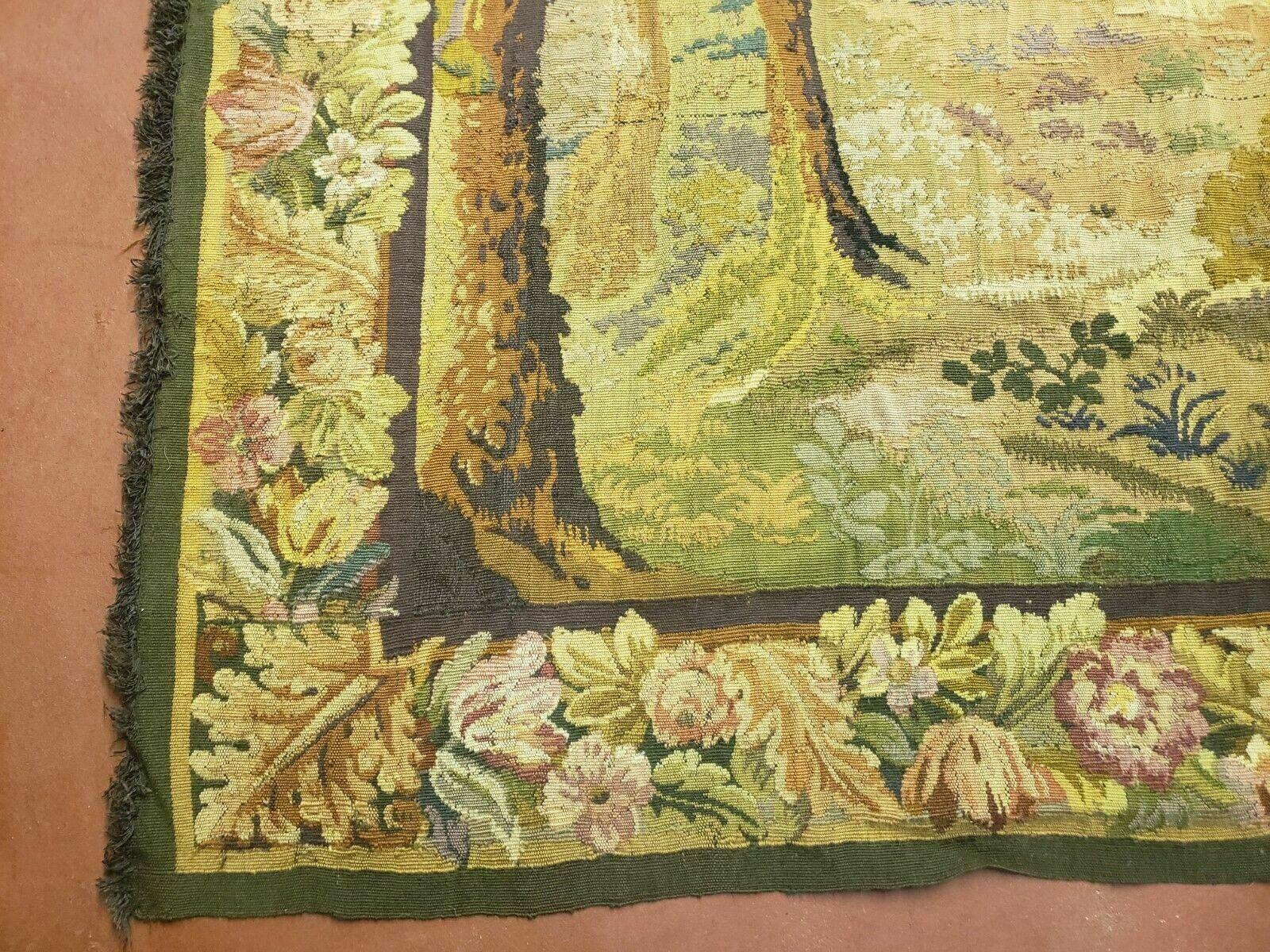 6' 5" X 7' Antique Tapestry French Handmade Aubusson Weave Nature One Of A Kind - Jewel Rugs