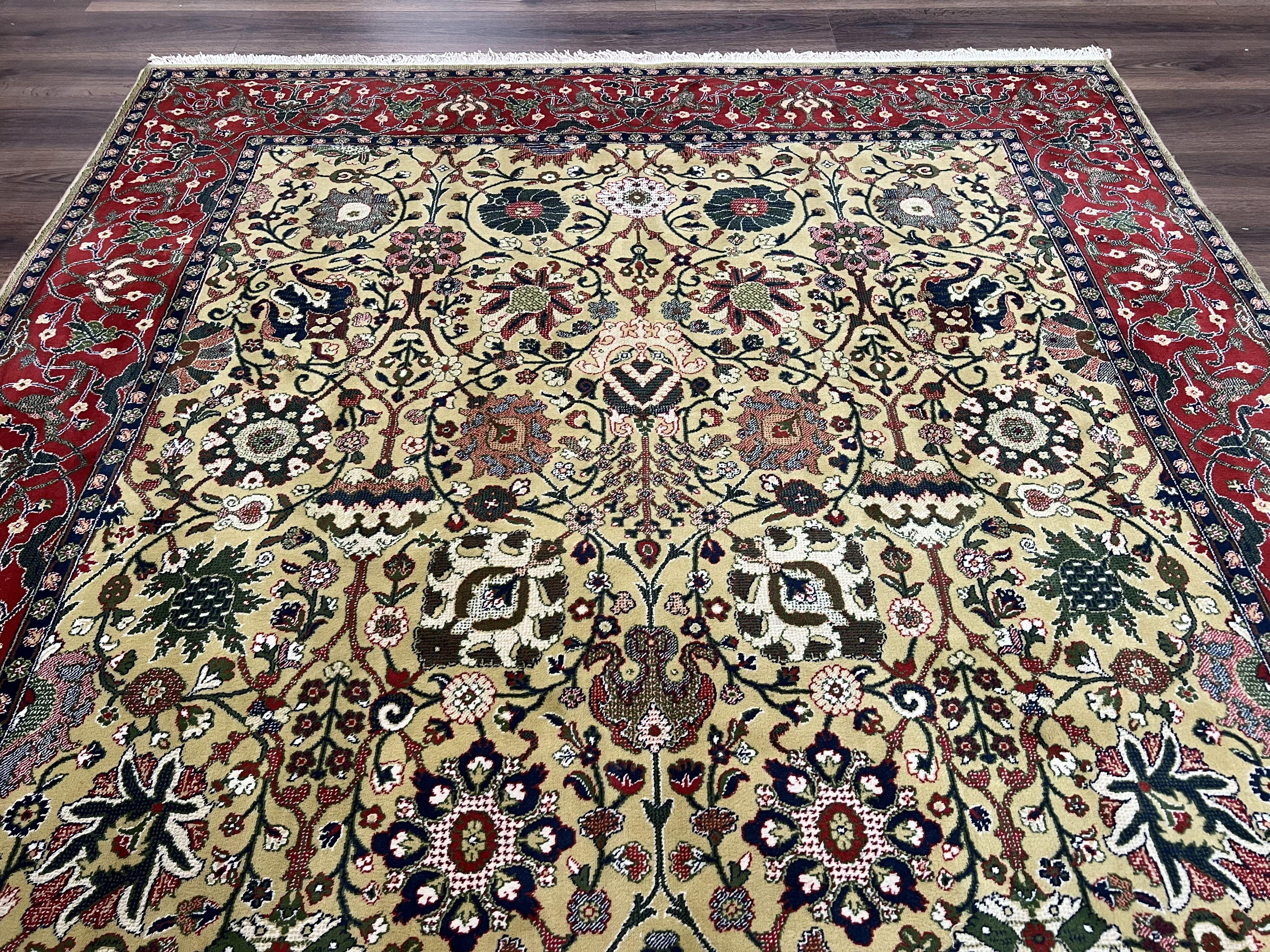 Turkish Power Loomed Rug 7x10, Vintage Oriental Carpet 7 x 10 Area Rug, Gold and Red Rug, Allover Motif, Traditional Persian Design Rug Nice - Jewel Rugs