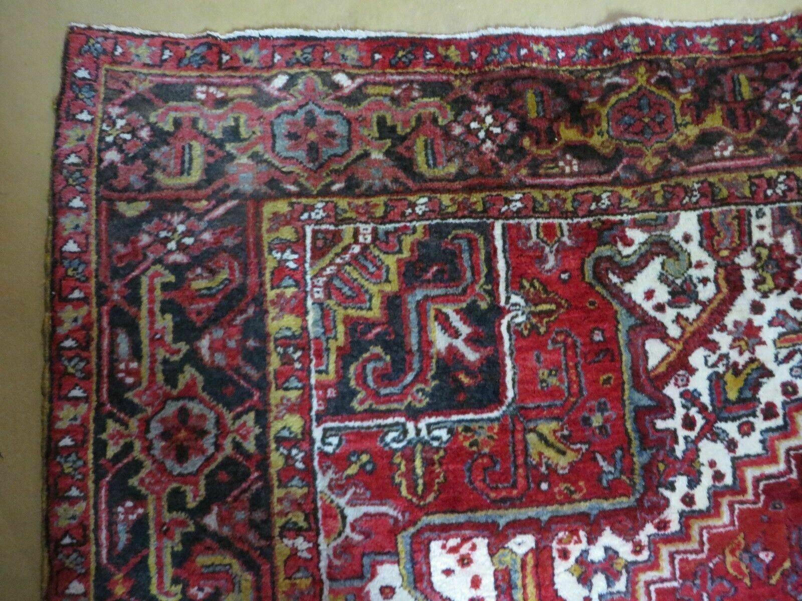 9' X 11' Antique Handmade Persian Geometric Design Heriz Serapi Oriental Wool Rug Nice Vegetable Dyes Top Quality Unique - Jewel Rugs