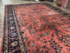 Indo Sarouk Rug 10x14, Vintage Indian Persian Area Rug 10 x 14, Wool Hand-Knotted Oriental Carpet, Red Floral Allover Large Rug, Beautiful - Jewel Rugs