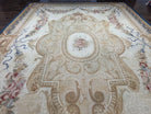 Chinese Aubusson Rug 10x14, Elegant Flatweave Rug, Hand Woven Aubusson Savonnerie Carpet, Vintage Aubusson Rug, Beige and Blue Wool Aubusson - Jewel Rugs