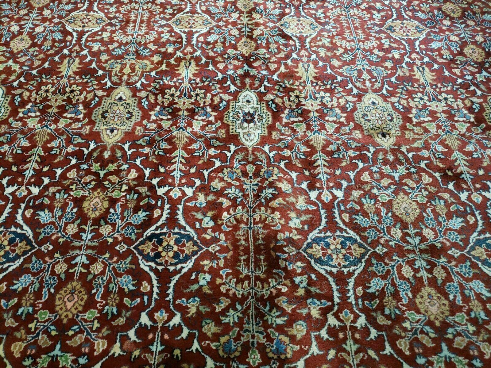 9' X 12' Vintage Fine Handmade Indian Agra Wool Rug Red Wow - Jewel Rugs