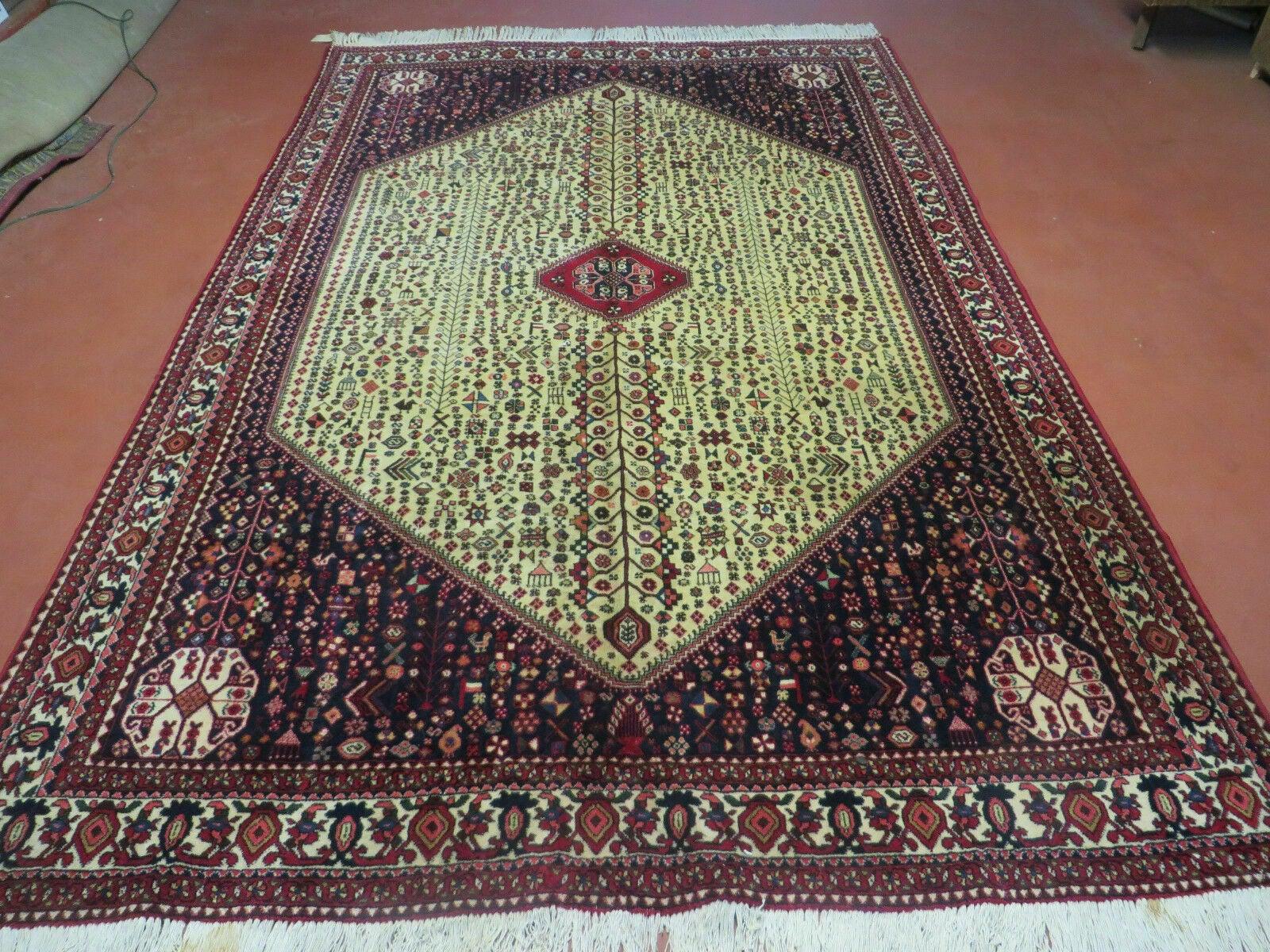 7' X 10' Vintage Handmade Indian Floral Wool Rug Hand Knotted Carpet Ivory Red - Jewel Rugs