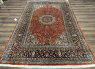 Pak Persian Rug 6x9, Vintage Pakistani Oriental Carpet 6 x 9, Red and Navy Blue Rug, Hand Knotted Wool Floral Medallion Rug, Highly Detailed - Jewel Rugs