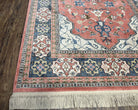 Karastan Rug 5.9 x 9 Bergama Design #737, Wool Karastan Area Rug, Vintage Carpet 6x9, Original Collection 700 Series, Salmon Red Light Blue - Jewel Rugs