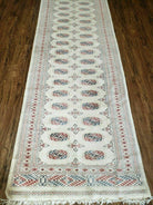 2' 6" X 12' Vintage Handmade Bokhara Turkoman Pakistani Beige Wool Runner Rug Nice - Jewel Rugs