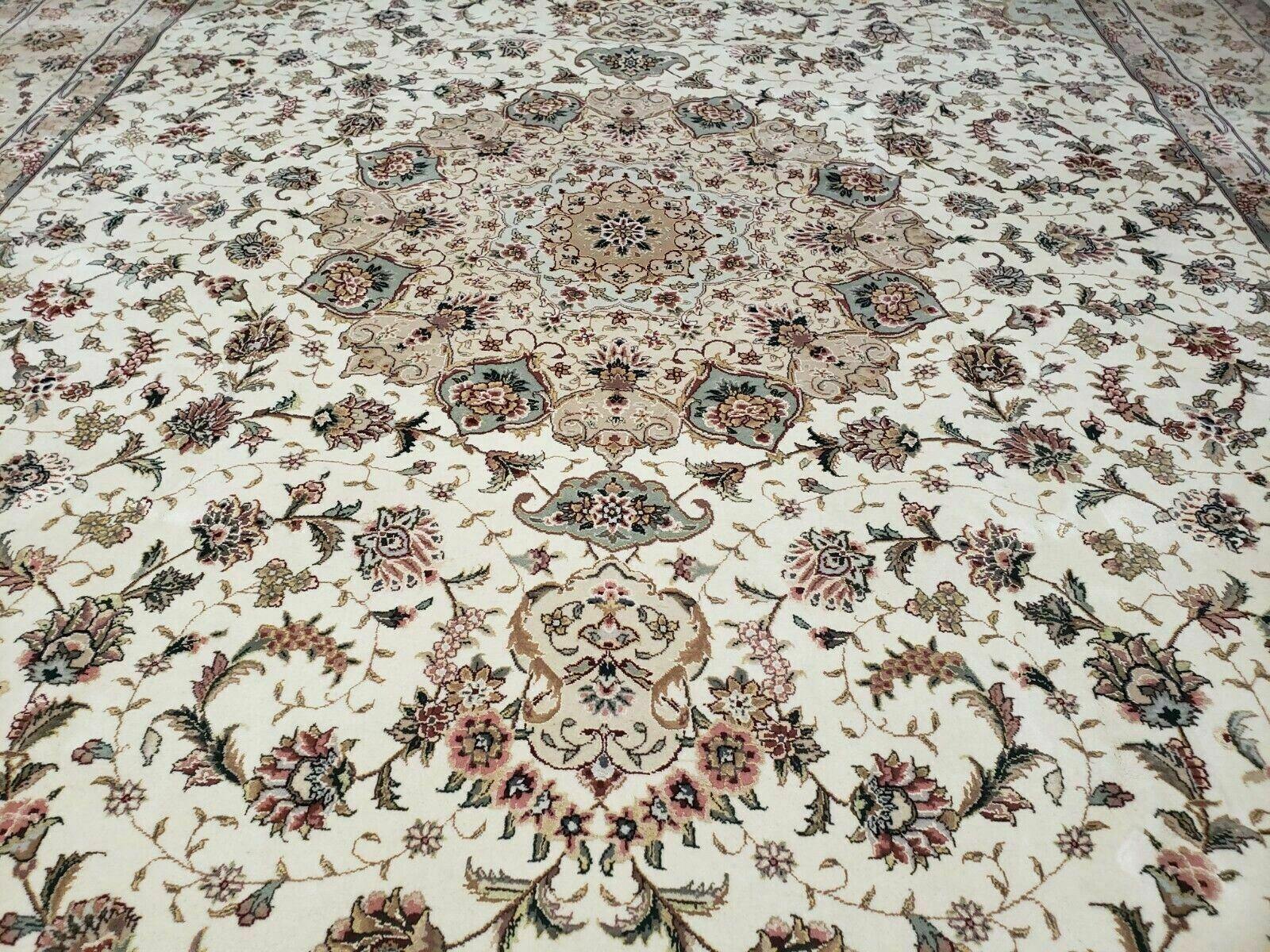 10' X 14' Vintage Handmade Pakistani Wool Silk Rug Carpet Ivory Nice - Jewel Rugs