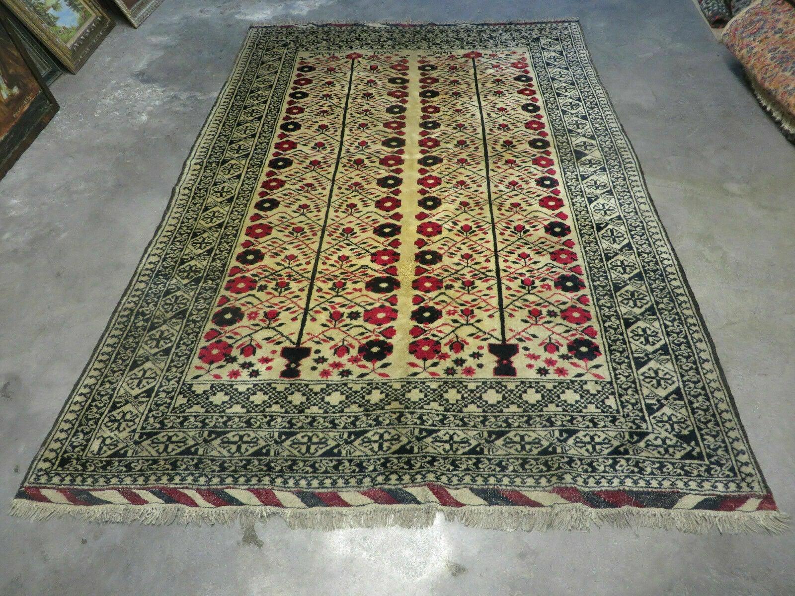 6' X 9' Vintage Handmade Afghan Baloch Turkoman Wool Carpet Signed Master Weaver - Jewel Rugs