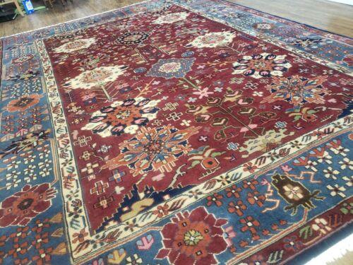 8' X 11' Vintage Handmade Indian Heriz Oriental Wool Rug Nice Vegetable Dye Red - Jewel Rugs