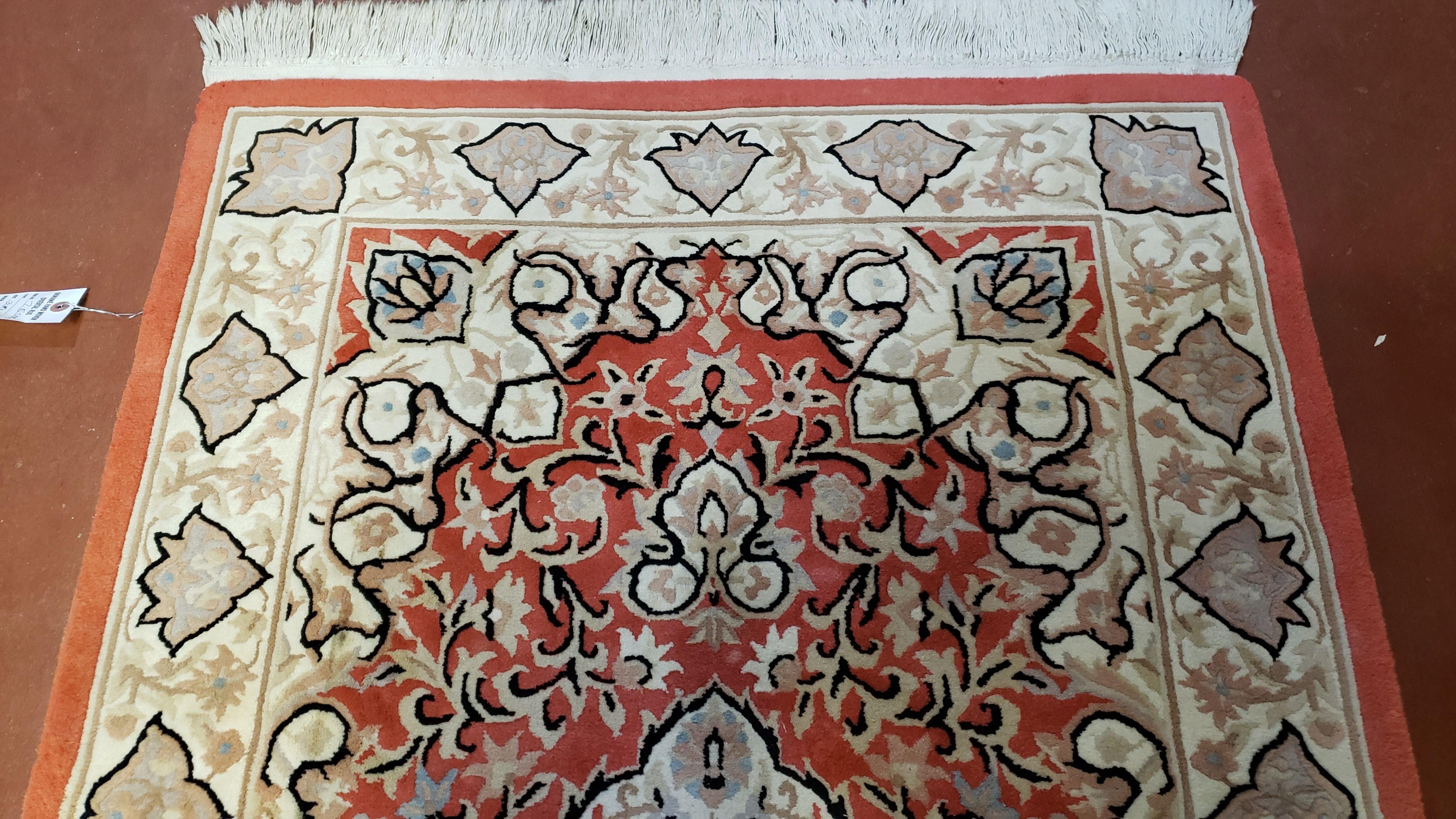 3x5 Red Chinese Plush Rug, Hand Knotted Soft Wool Carpet, Medallion Rug, Fine Vintage Rug, 120 Line, Small Area Rug - Jewel Rugs