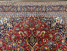 Persian Kashan Rug 9x12, Red Navy Blue, Allover Floral Medallion & Corner Design, Handmade Wool Oriental Carpet, Semi Antique Traditional Carpet - Jewel Rugs