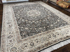 Top Quality Silk Sino Persian Rug 9x12, Highly Detailed Persian Carpet, Center Medallion Floral Allover Black and Ivory/Cream Room Sized Wow - Jewel Rugs