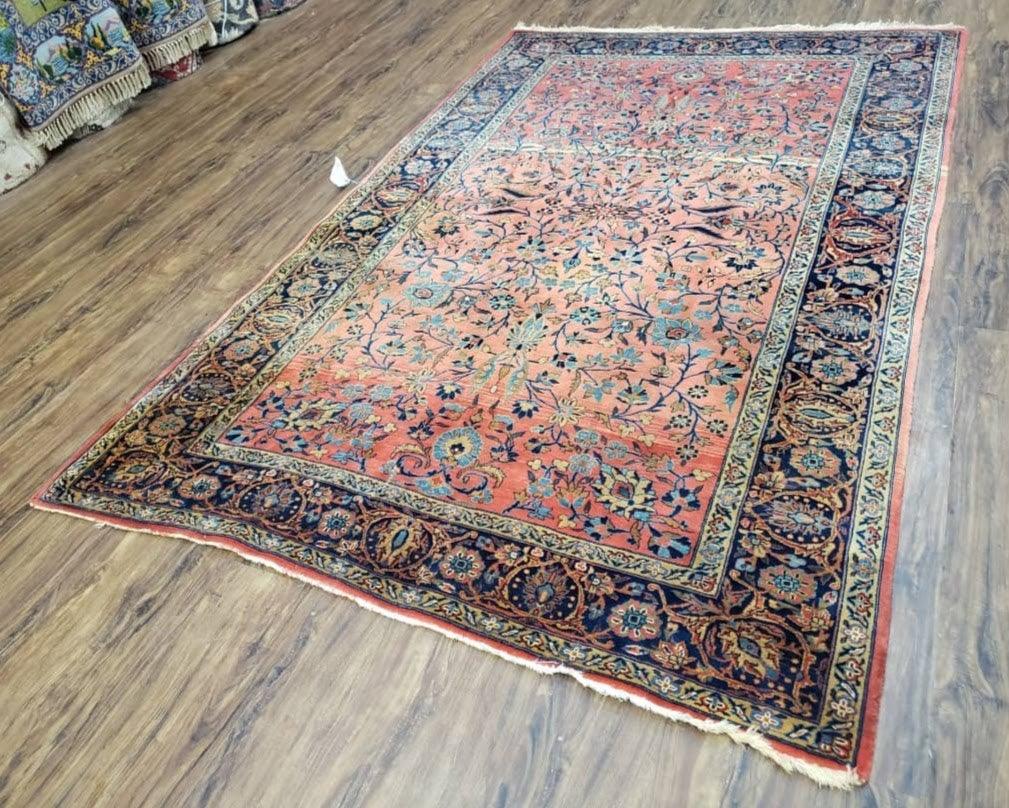 Antique Persian Kashan Rug, Manchester Wool, Red & Blue, Hand-Knotted, Allover Floral Pattern, 4'3" x 6'10" - Jewel Rugs