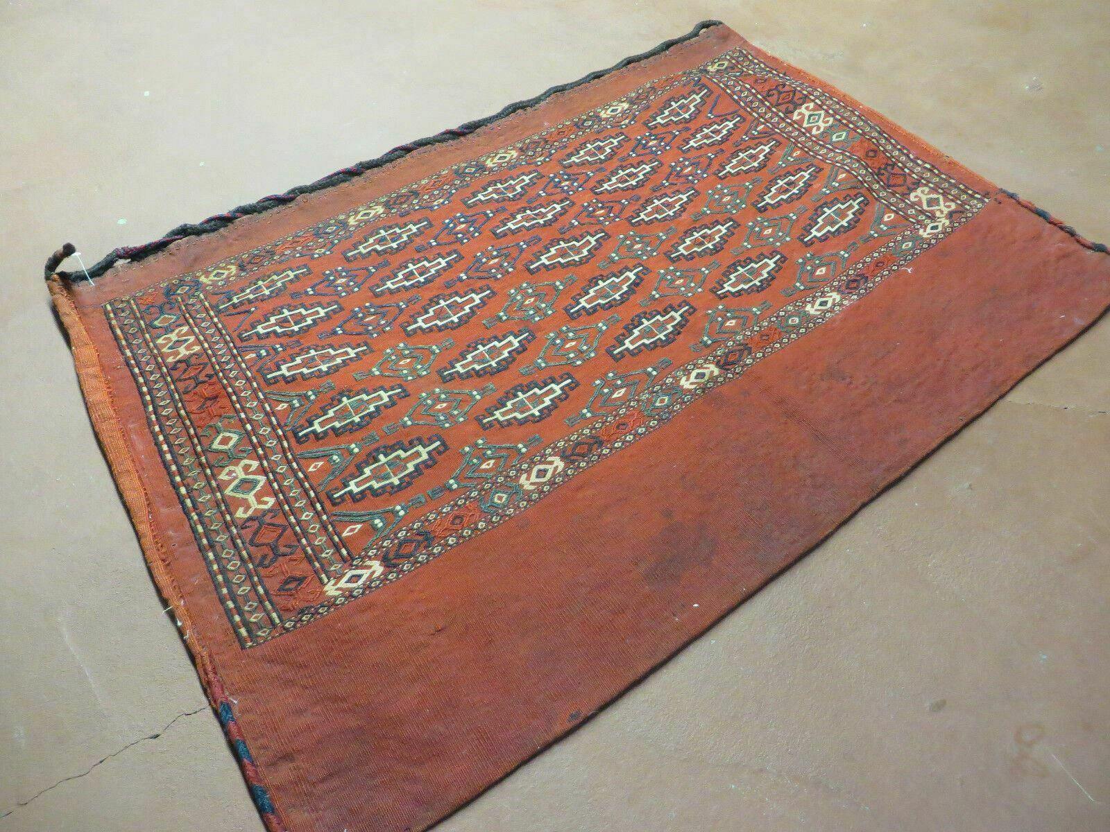 2.5' X 4' Antique Handmade Turkoman Tribal Wool Rug Cushion Case Yamud Diamond - Jewel Rugs