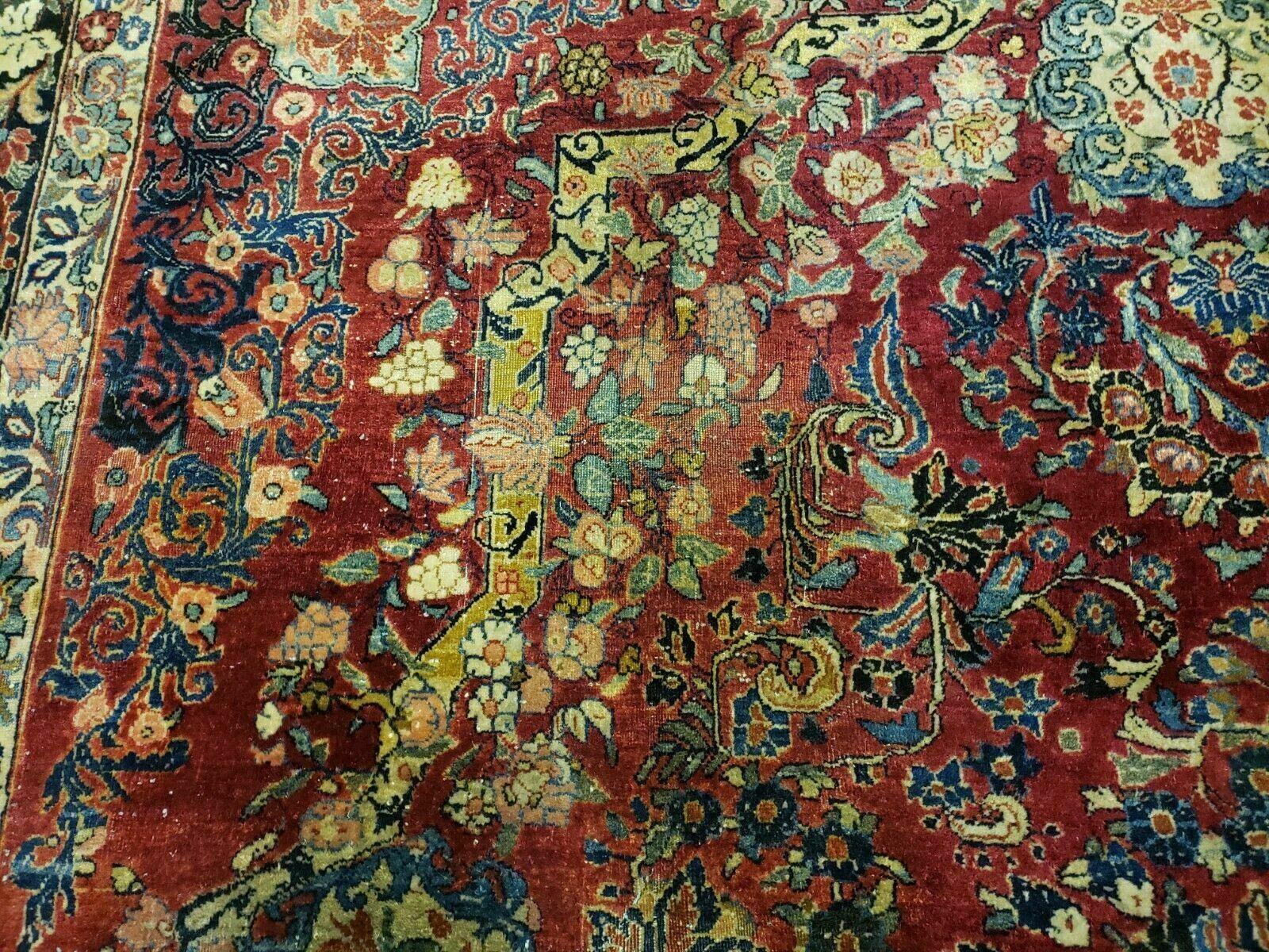 10' X 12' Antique Persian Sarouk Allover Floral Design with Medallion Handmade Red Wool Area Rug - Jewel Rugs