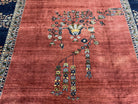 Large Persian Sarouk Rug 10x17, Open Field, Red and Navy Blue, Palace Sized Oversized Hand Knotted Wool Oriental Carpet Flowers Vases Antique 1920s - Jewel Rugs